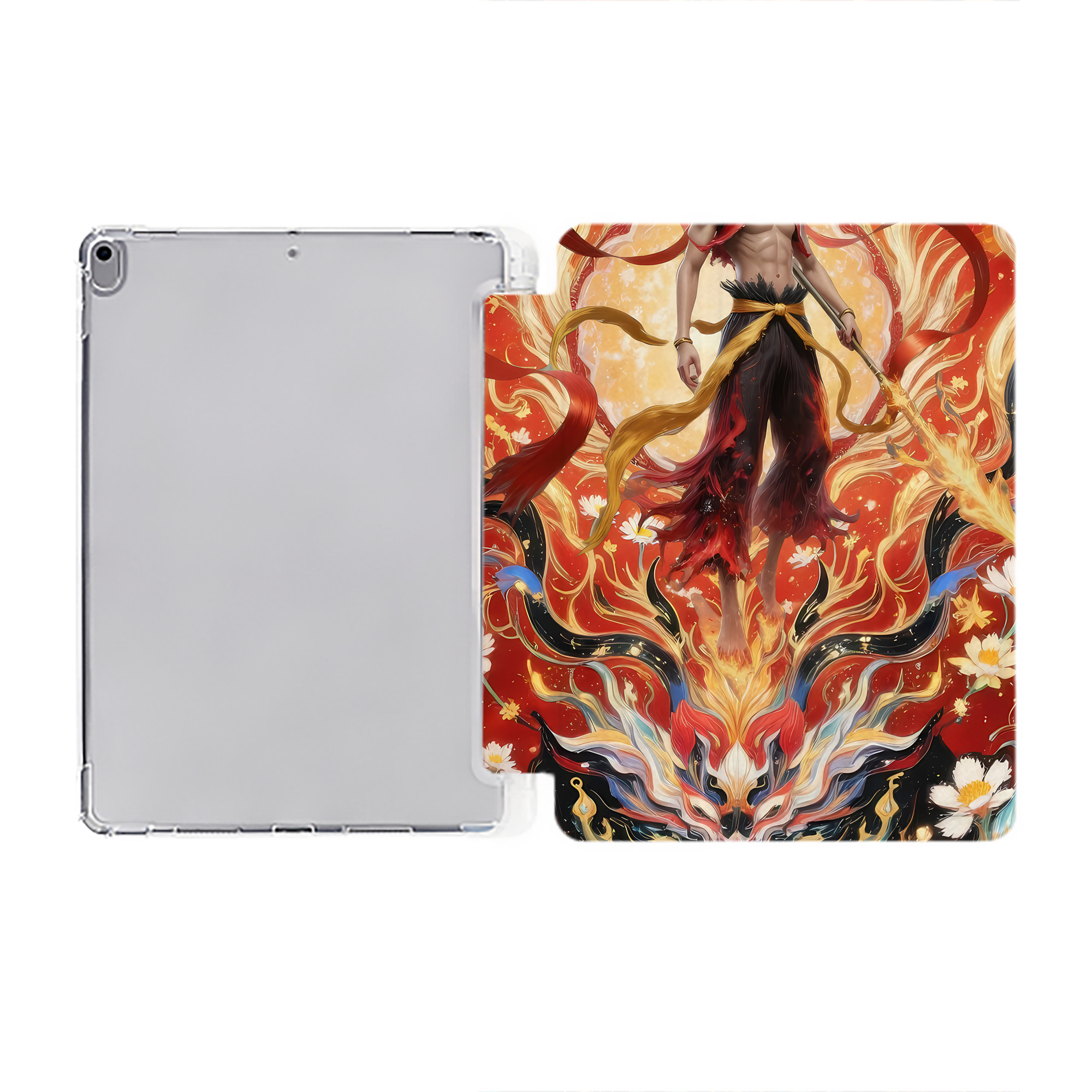（画像用） Ne Zha 2 ナタ 魔童の大暴れ IPad ケース ペン収納付き 三つ折りスタンド PUレザー×シリコン 対応機種9.5/10.5/10.9インチ
